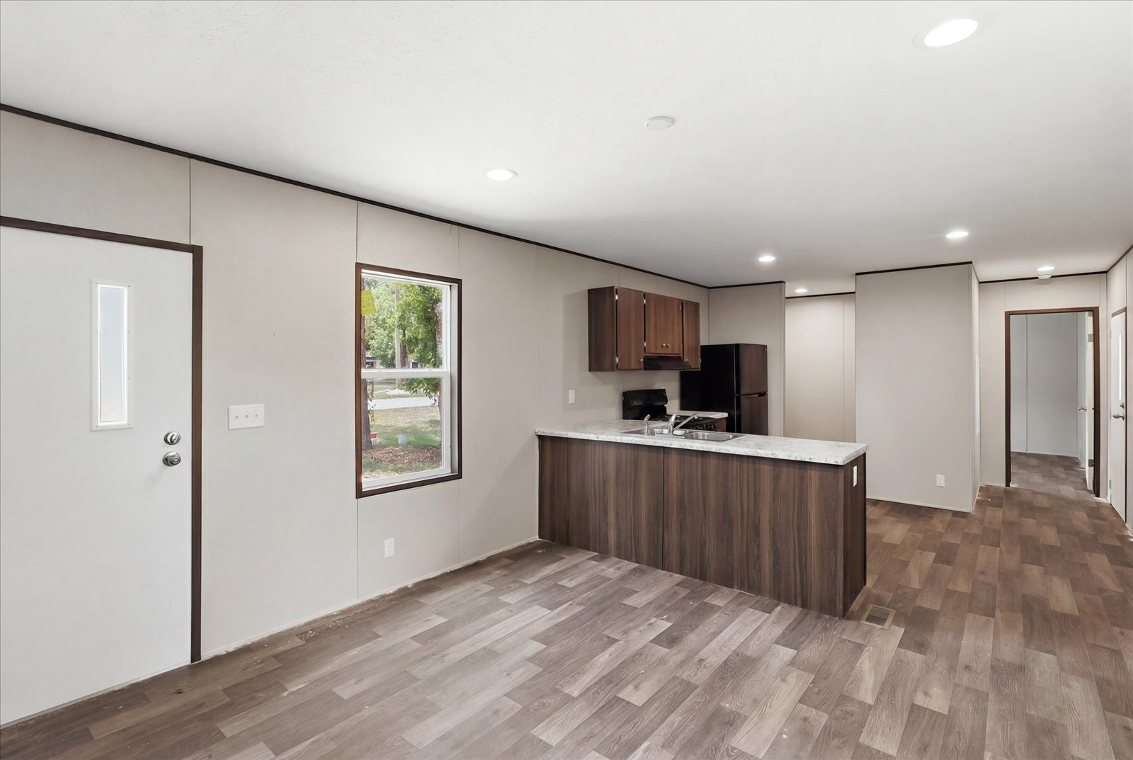 Quick Start Homes single-wide: living room and kitchen