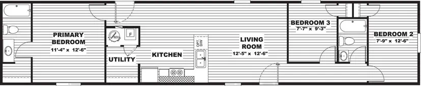 3 bed / 2 bath single-wide floor plan